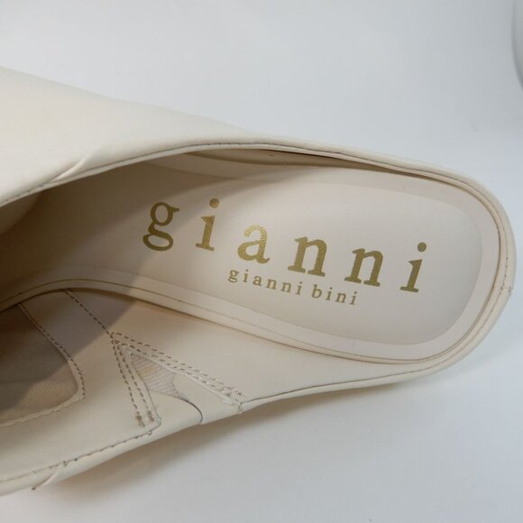 Gianni Bini Donovan Heeled Leather Mules Size 8 Cream Gold Curved Heels NEW - Picture 10 of 16